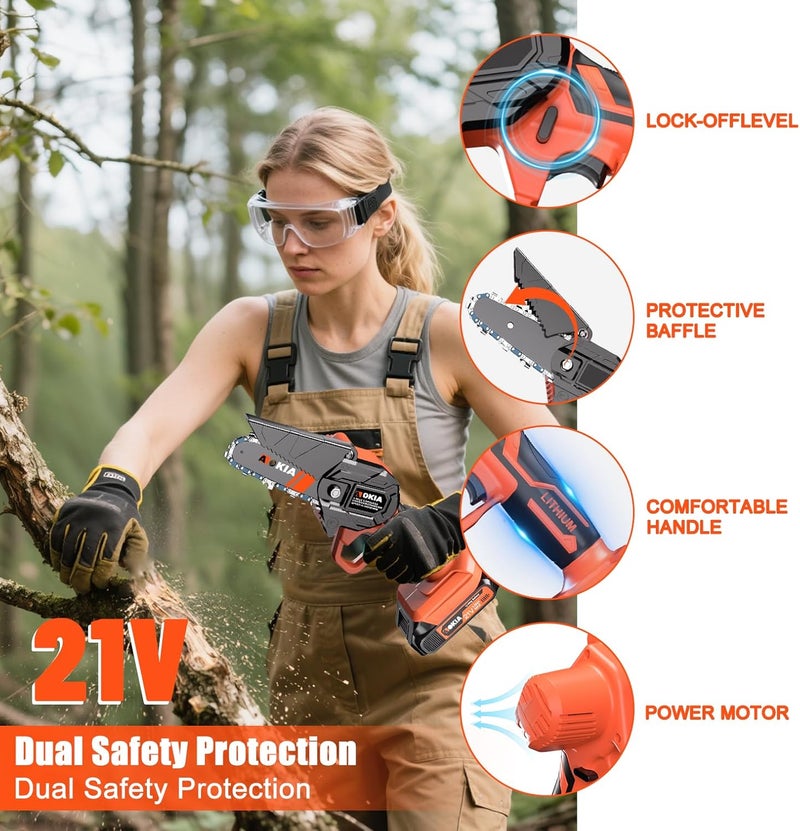 Aokia Electric Mini Chainsaw Cordless, Small Hand held 20V Power Battery With Charger Saw Powered Operated Household and Garden for Cut Tree Trimming Wood Cutting Gifts for Father Husband Men&Mother - Image 5